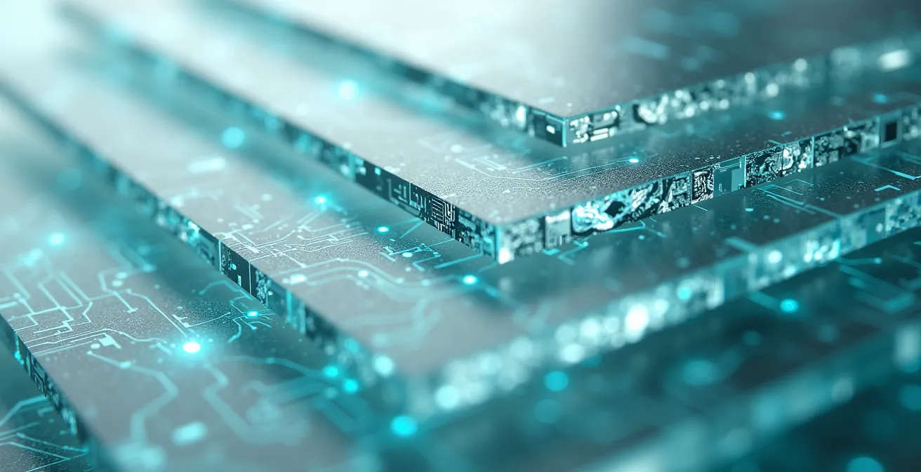 Macro shot of layered glass revealing hidden algorithmic complexity