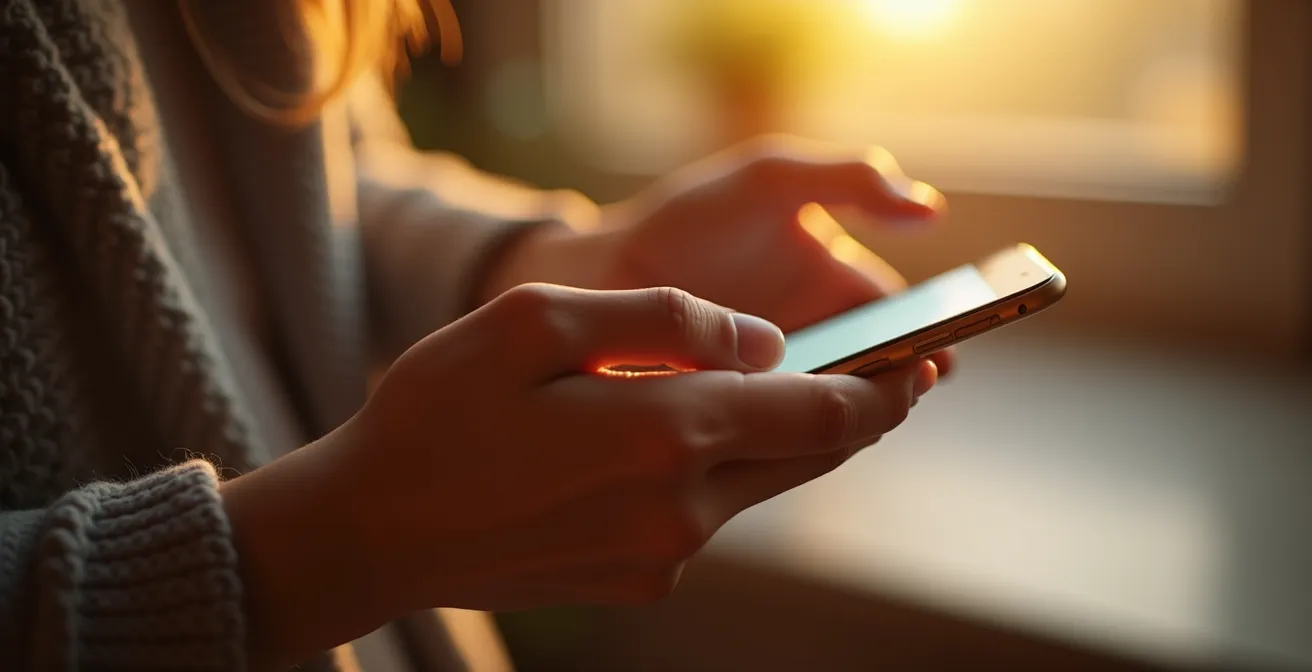 Person recording heartfelt video message in golden hour light
