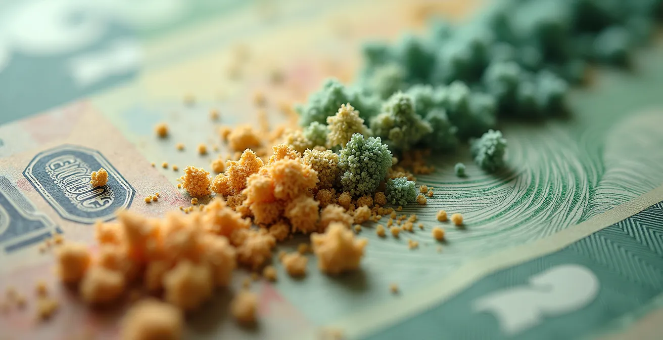 Macro shot of currency texture showing gradual erosion patterns