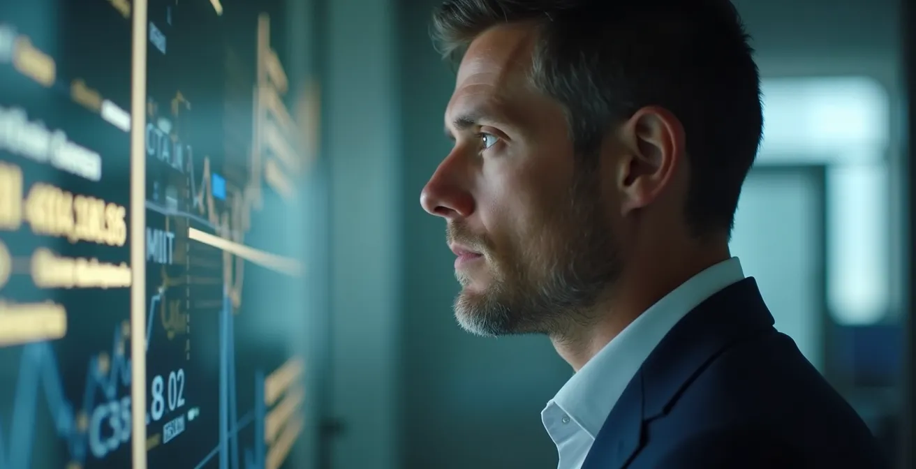 Executive reviewing financial forecasts in modern office