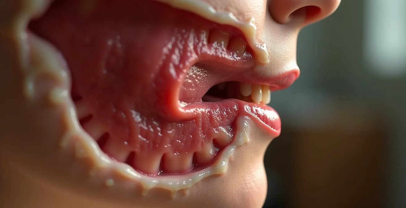 Extreme close-up of jaw muscle fibers showing tension patterns