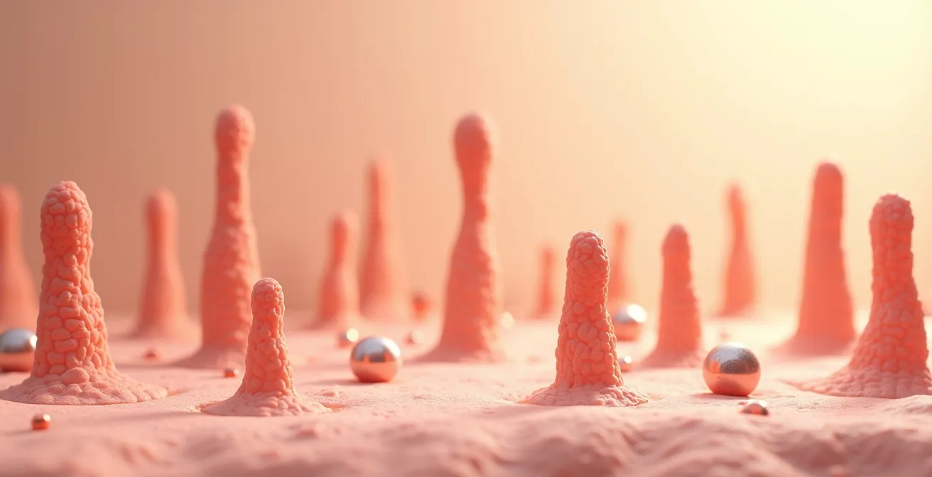 Intestinal cells showing mineral absorption competition